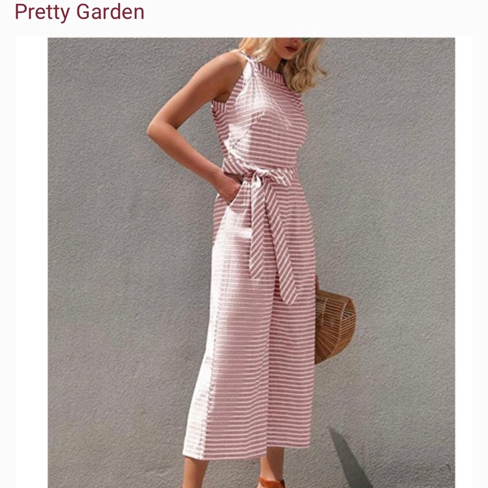 P226 Prettygarden High Neck Striped Cropped Romper